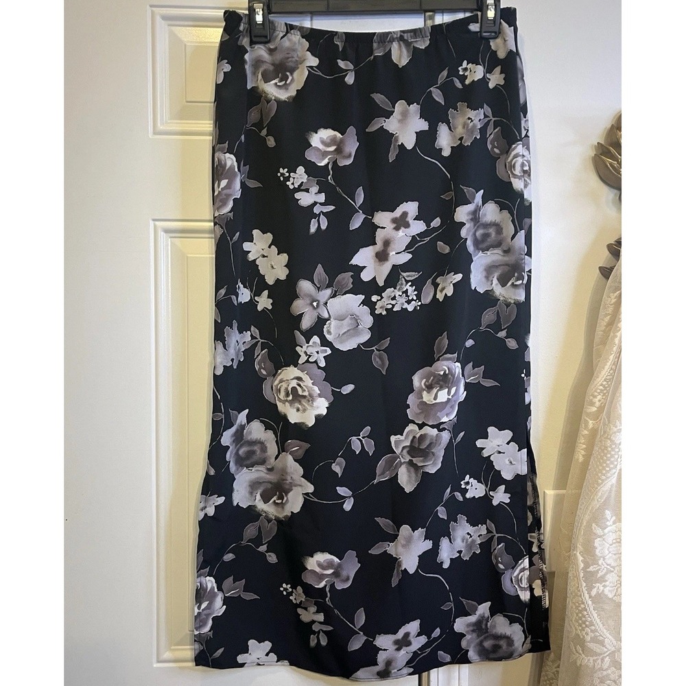 VTG 90s Fashion Bug Whimsigoth Floral Maxi Skirt Medium Black Grey Goth Grunge M